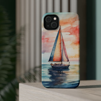 Sailboat Sunset MagSafe iPhone Case – Vibrant Watercolor Design