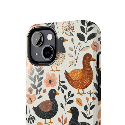 Farm Duck & Flowers iPhone Case – Vintage Floral Design