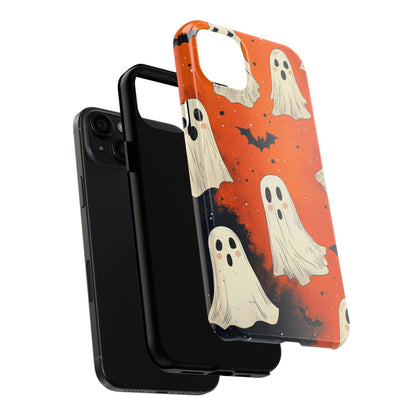 Spooky Ghosts & Bats iPhone Case – Vibrant Orange Halloween Design