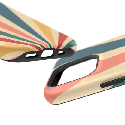 Retro Sunbeam MagSafe iPhone Case – 70s-Inspired Radiating Stripes in Coral, Teal, and Mustard