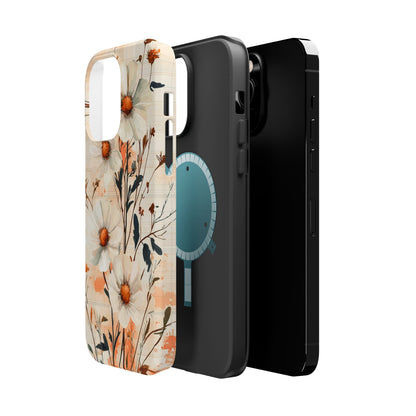 Pastel Orange Floral MagSafe iPhone Case - Elegant Plaid Protective Cover