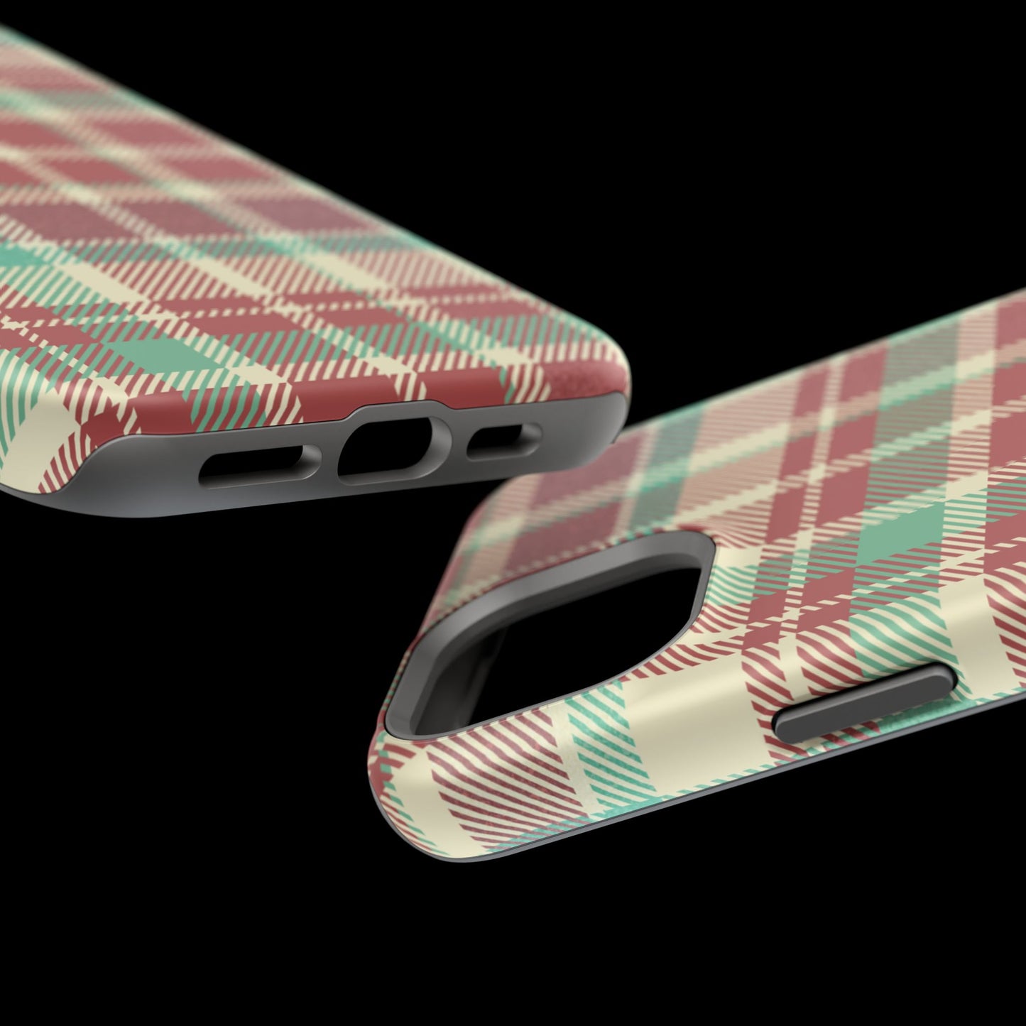 Retro Red & Cream Plaid – MagSafe iPhone Case with Classic Elegance