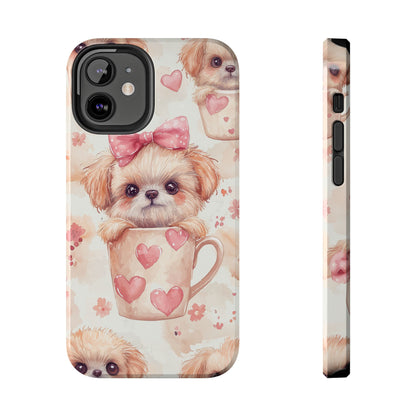 Adorable Puppy in Teacup iPhone Case – Tough, Dual - Layer Protection with Cute Pink Bow Design - BOGO Cases