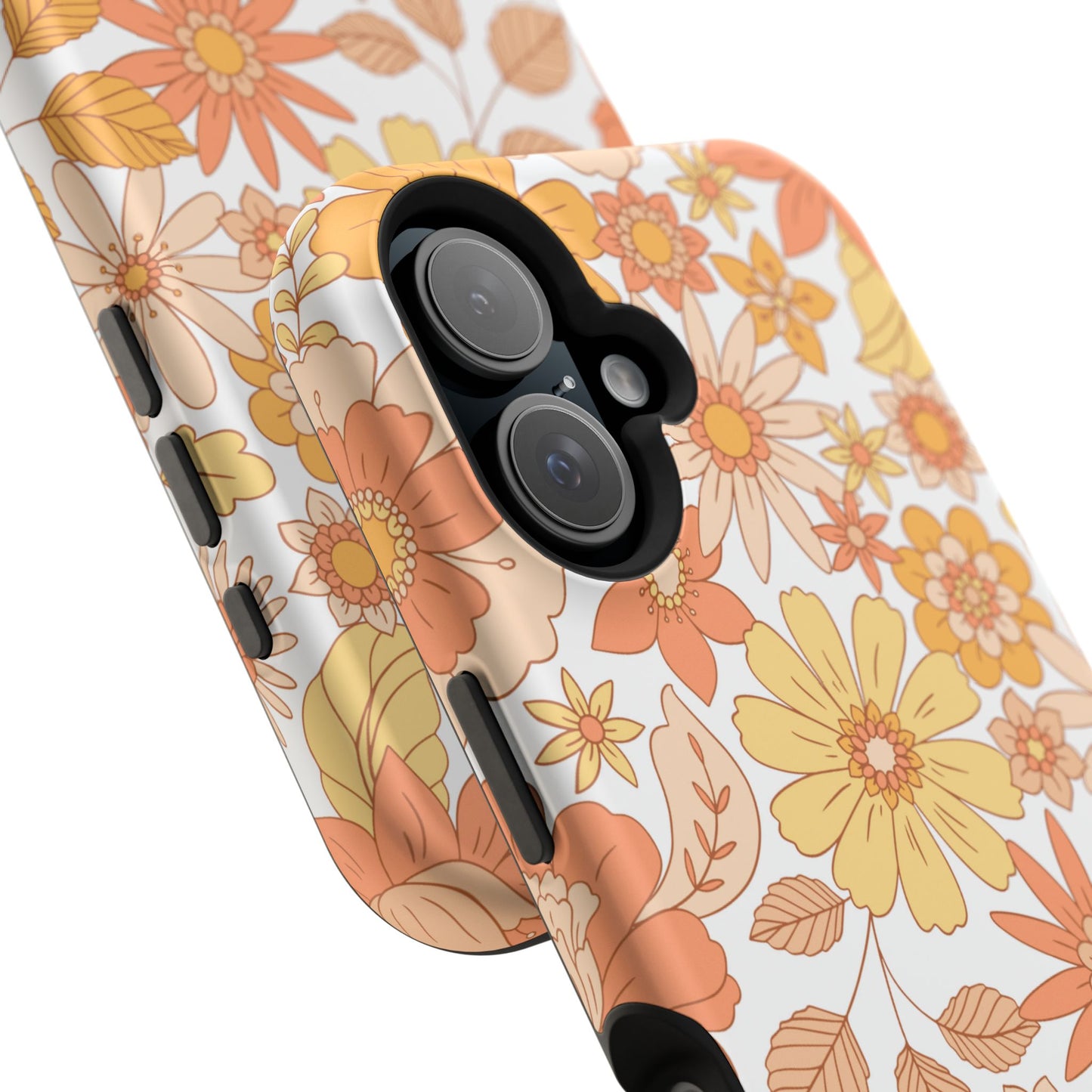 Vintage Floral Bloom MagSafe iPhone Case – Warm Orange & Yellow Retro Flower Design with Matte Finish