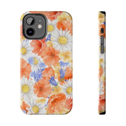 Watercolor Wildflower Pattern iPhone Case – Durable Matte Finish with Daisy, Poppy & Cornflower Design