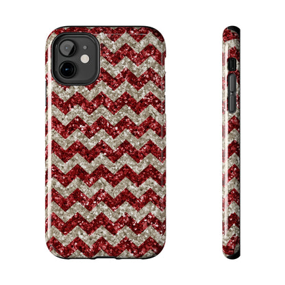 Sparkling Red & White Chevron – Glitter Illusion iPhone Case