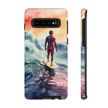 Surfer’s Sunset Wave Samsung Galaxy Case – Vibrant Watercolor Design