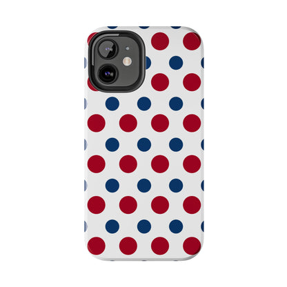 Patriotic Navy, White, and Red Polka Dot iPhone Case