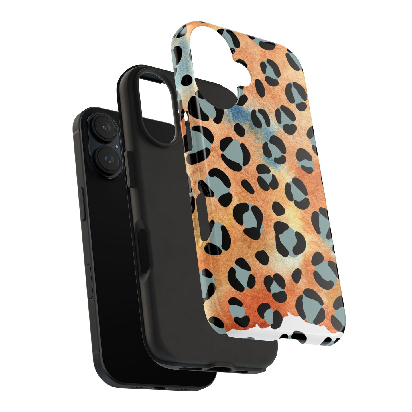 Sunset Watercolor Leopard Print Tough iPhone Case – Artistic Animal Pattern with Dual-Layer Protection