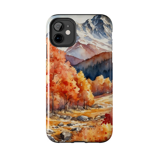 Watercolor Autumn Forest and Mountains - iPhone Case