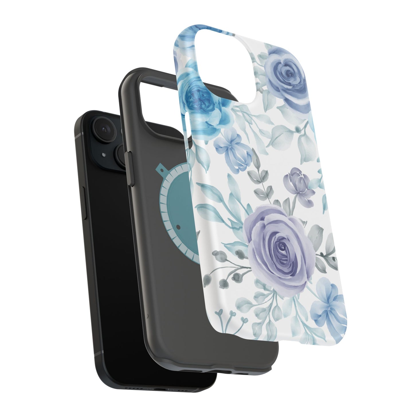 Elegant Blue & Violet Roses MagSafe Case – Artistic Floral Protection with Magnetic Charging Compatibility