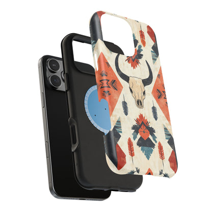 Southwestern Boho Skull Tough MagSafe iPhone Case – Durable Matte Finish, Dual-Layer Protection