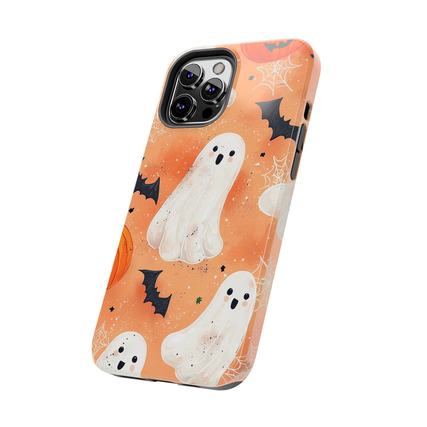 Spooky Cute Ghost iPhone Case – Halloween Ghosts, Pumpkins, Bats & Cobwebs Design