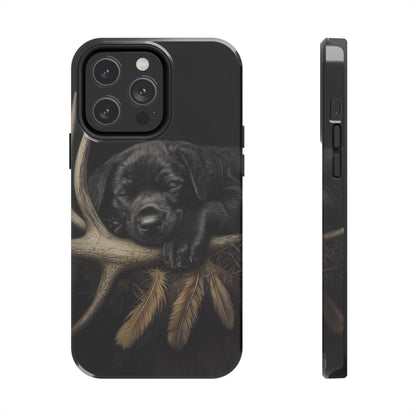 Adorable Black Labrador Puppy on Feathers iPhone Case