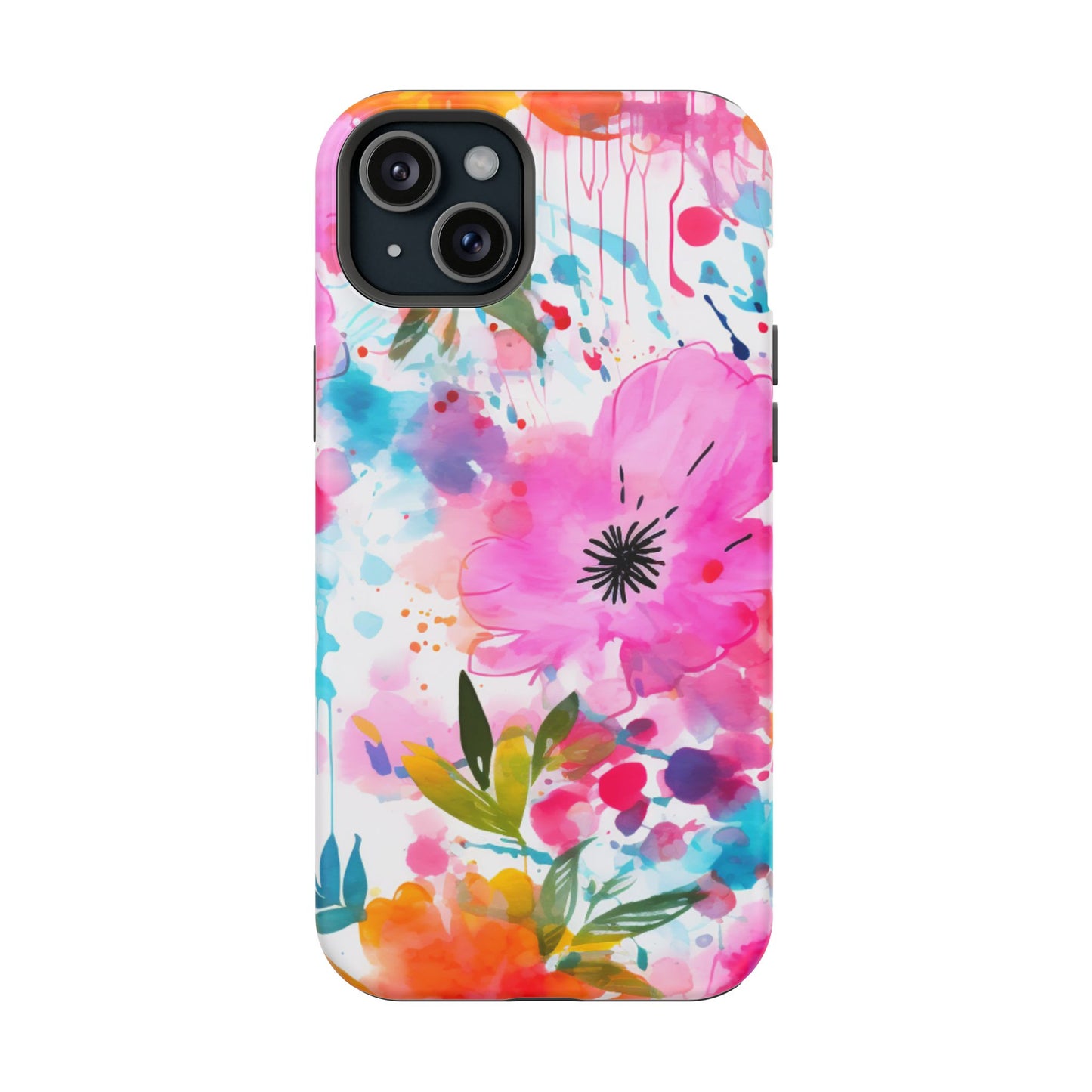 Color Splash Pink & Orange Watercolor Floral - MagSafe iPhone Case