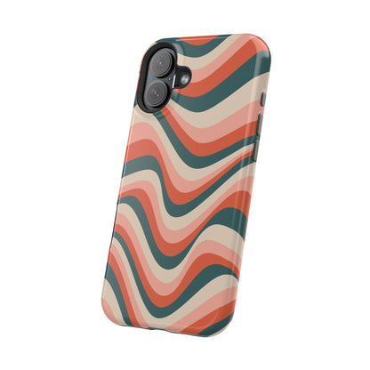 Groovy Waves MagSafe iPhone Case – Retro 70s-Inspired Stripes in Coral, Cream, and Teal