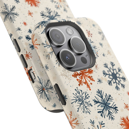 Rustic Orange and Blue Snowflake Pattern – MagSafe iPhone Series Case