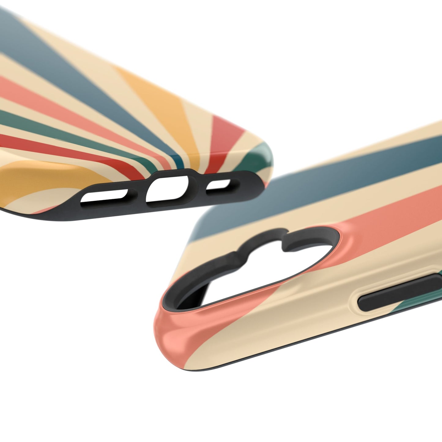 Retro Sunbeam MagSafe iPhone Case – 70s-Inspired Radiating Stripes in Coral, Teal, and Mustard