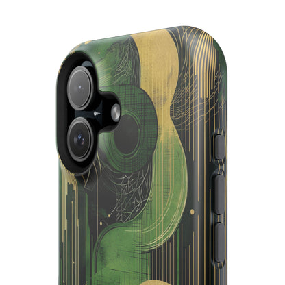 Abstract Green & Gold MagSafe iPhone Case - Geometric Art Deco Protective Cover