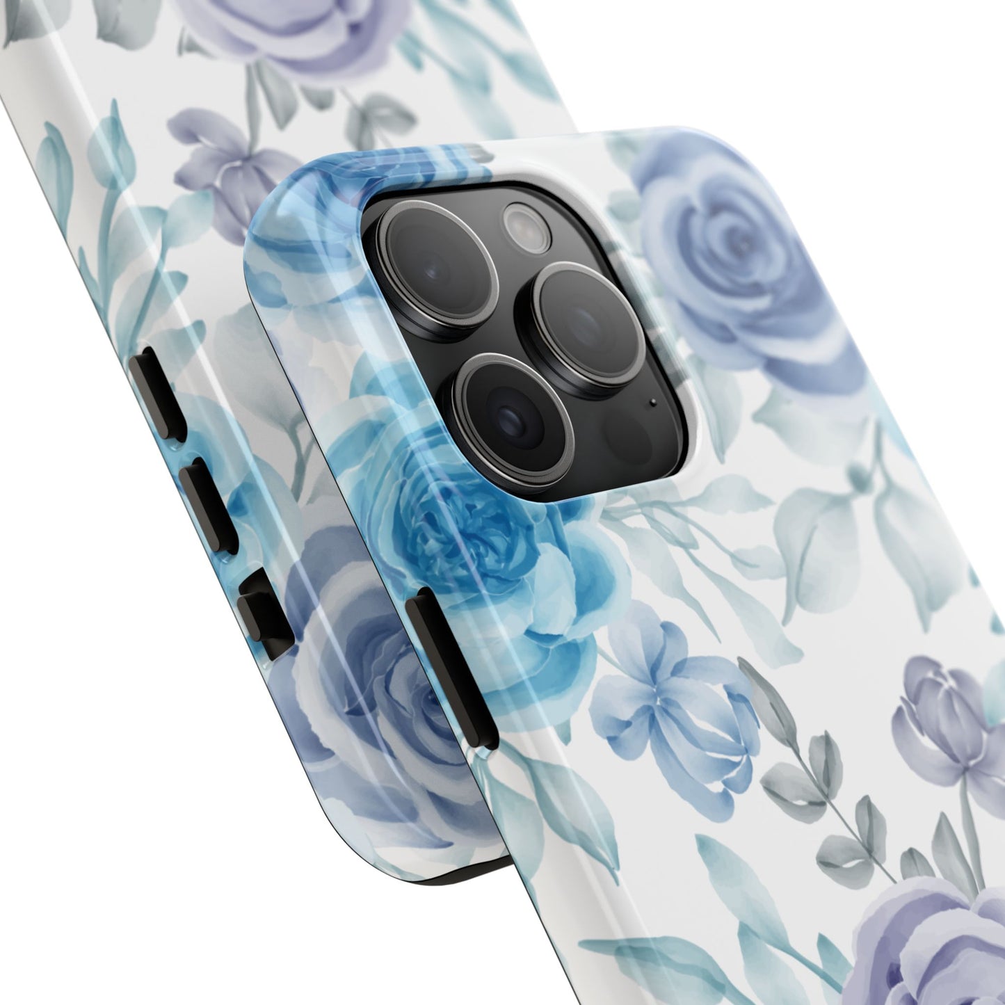 Elegant Blue & Violet Roses iPhone Case – Luxurious Floral Design for Chic Device Protection