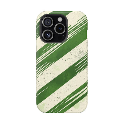 Green Stripes MagSafe iPhone Case – Bold Diagonal Brushstroke Design