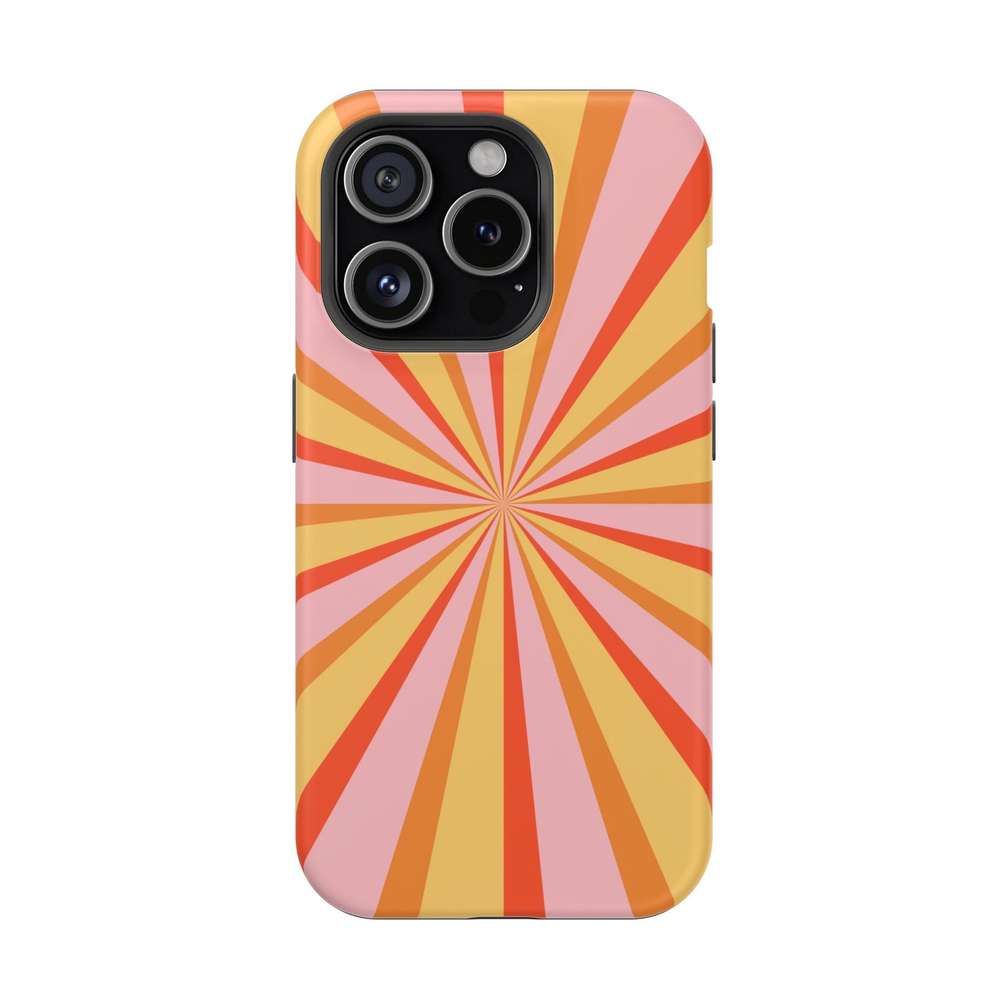 Bold Retro Sunburst MagSafe iPhone Case – Vibrant 70s-Inspired Rays in Orange, Pink, and Yellow