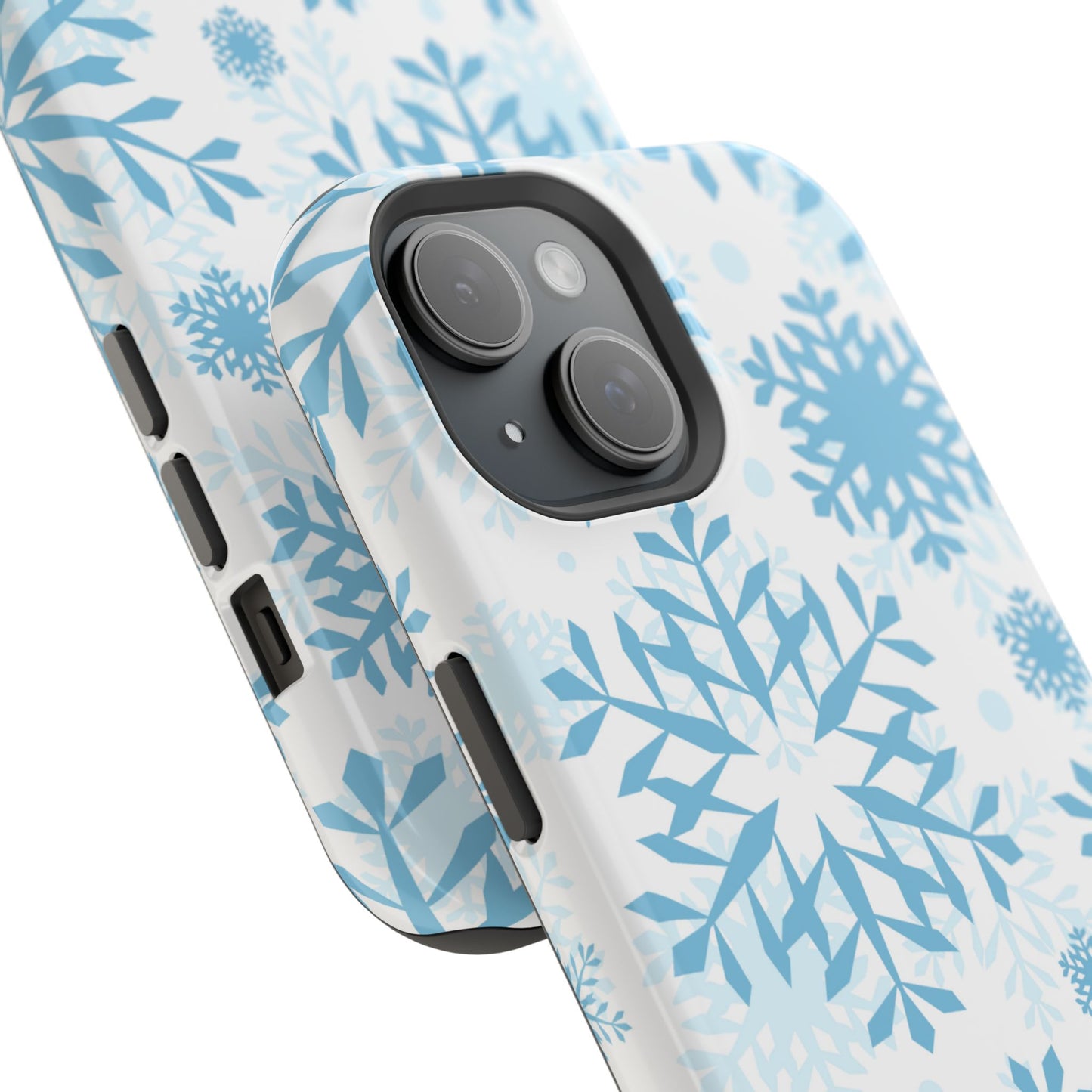 Frosty Blue Snowflakes MagSafe iPhone Case – Shockproof, Smooth Matte Finish, Dual-Layer Design