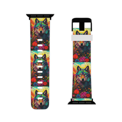 Rainbow Wolf in Bloom Apple Watch Band