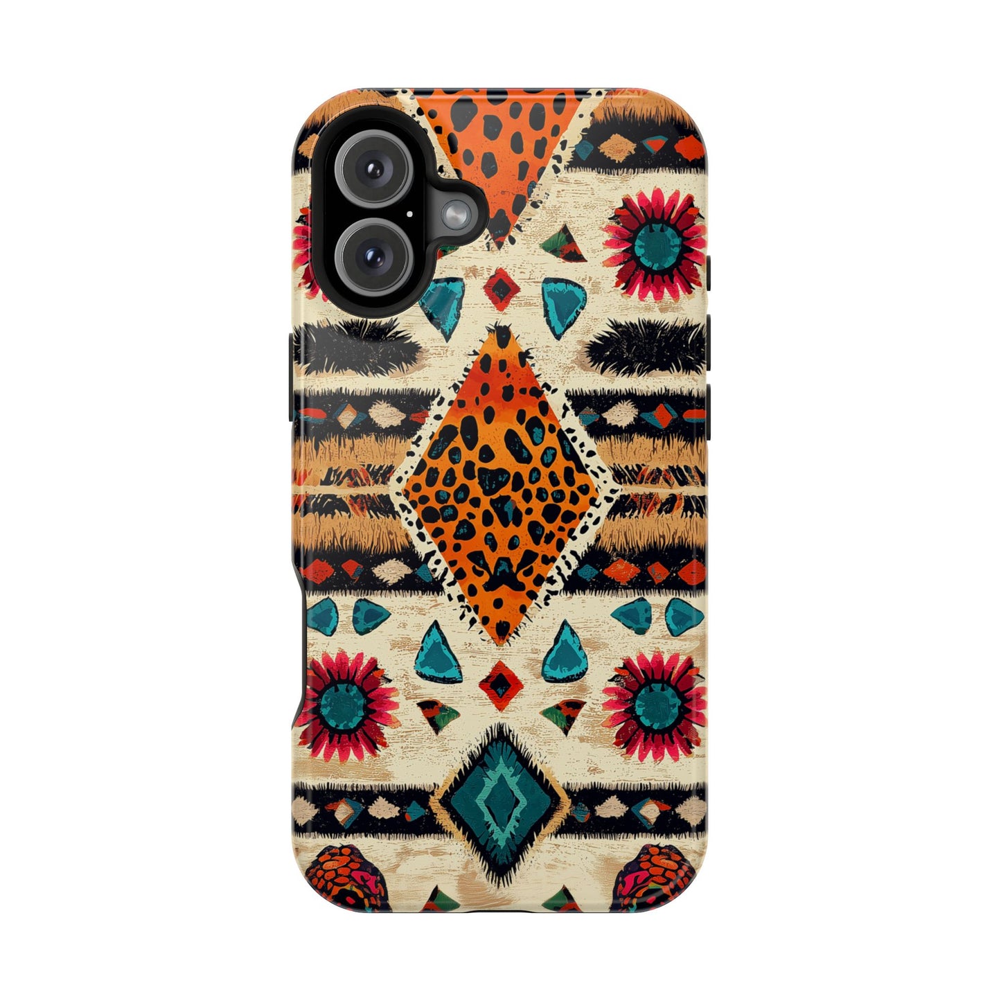 Wild Boho Leopard Print & Floral Tough MagSafe iPhone Case – Eclectic Tribal Design, Dual-Layer Protection