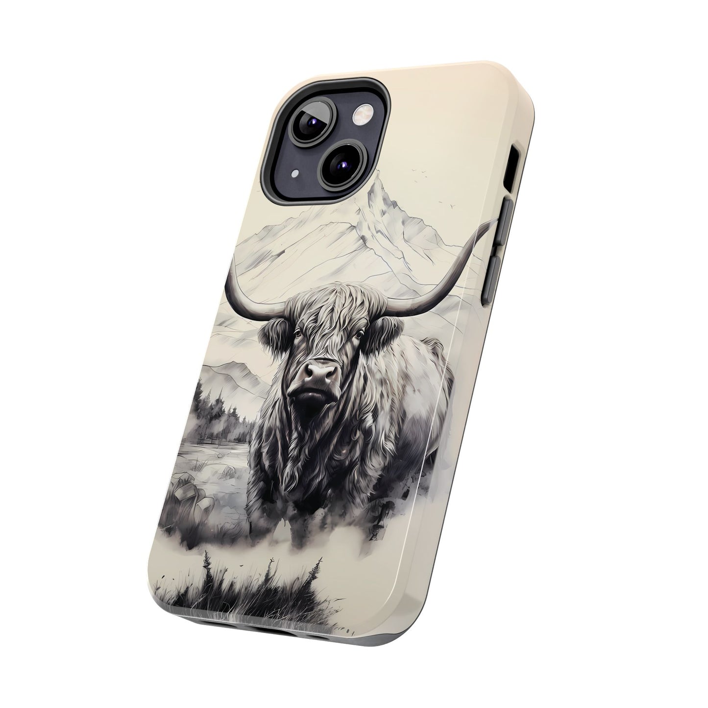 Highland Cow with Majestic Mountain Valley Backdrop | Western Cowgirl Phone Cases