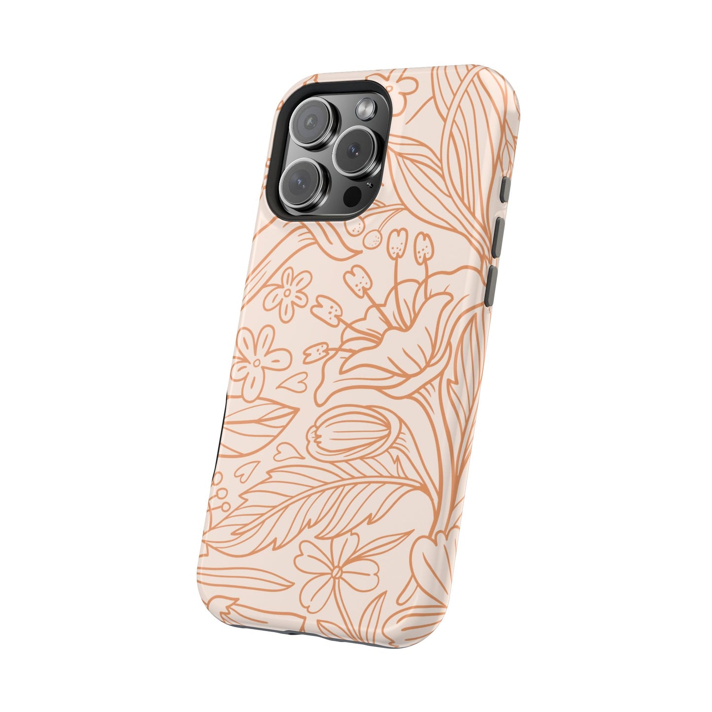 Soft Terracotta Floral Line Art Tough MagSafe iPhone Case – Minimalist Botanical Design with Dual-Layer Protection