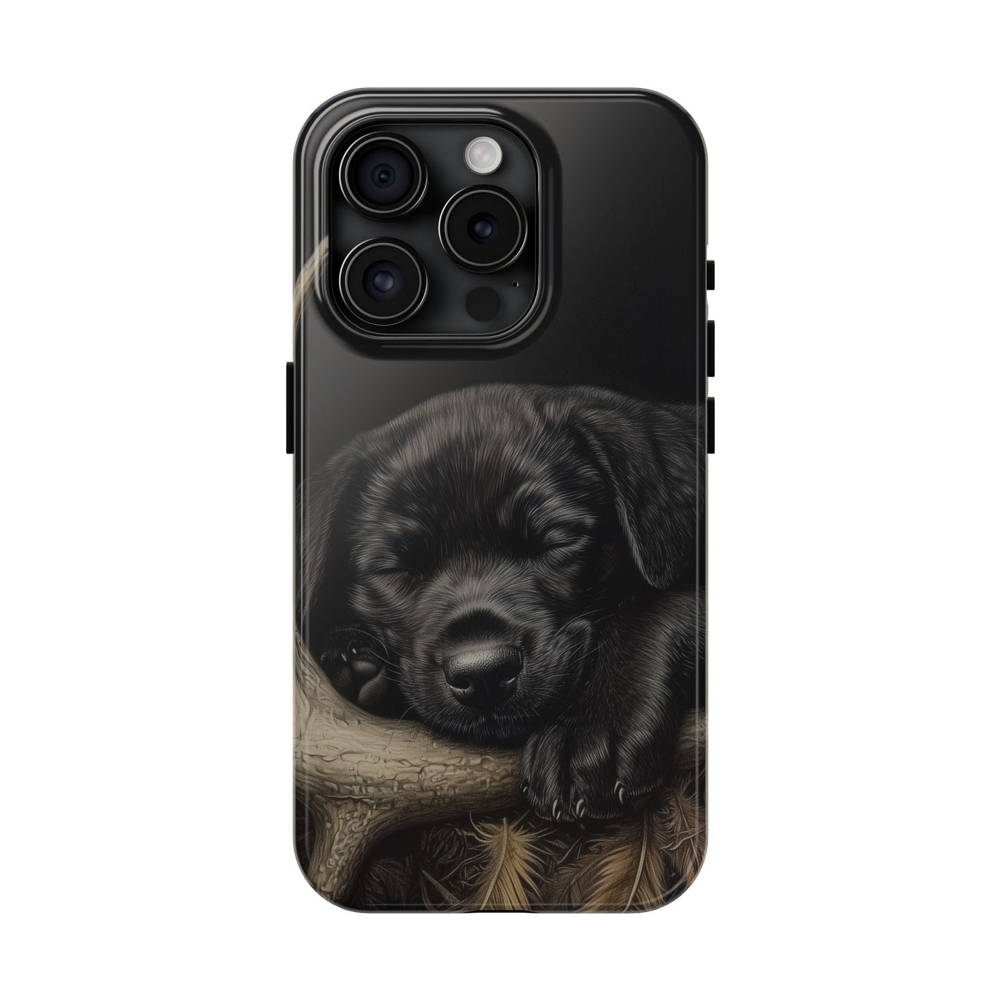 Adorable Black Labrador Puppy on Feathers iPhone Case