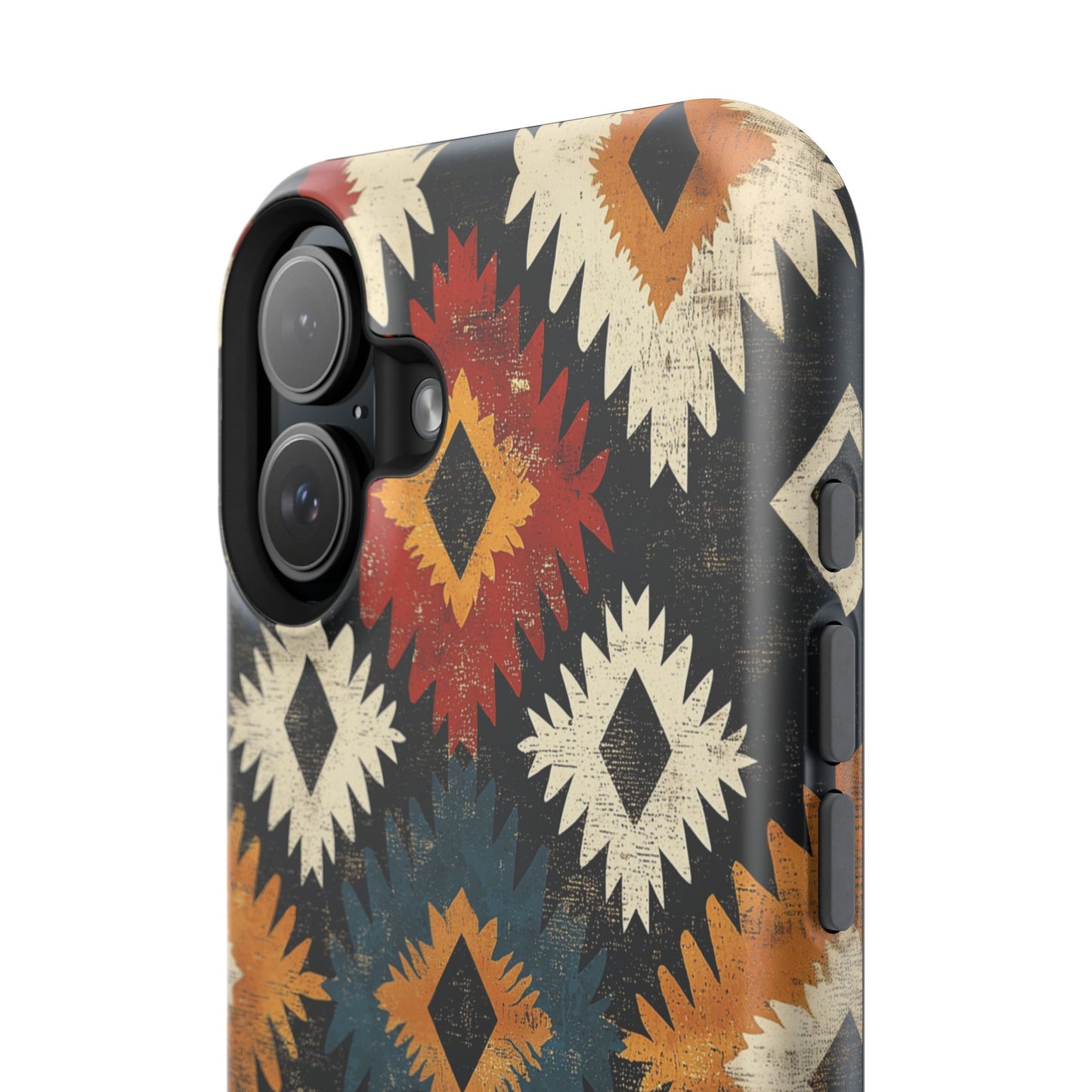 Rustic Tribal Sunburst Tough MagSafe iPhone Case – Vibrant Geometric Design, Dual-Layer Protection