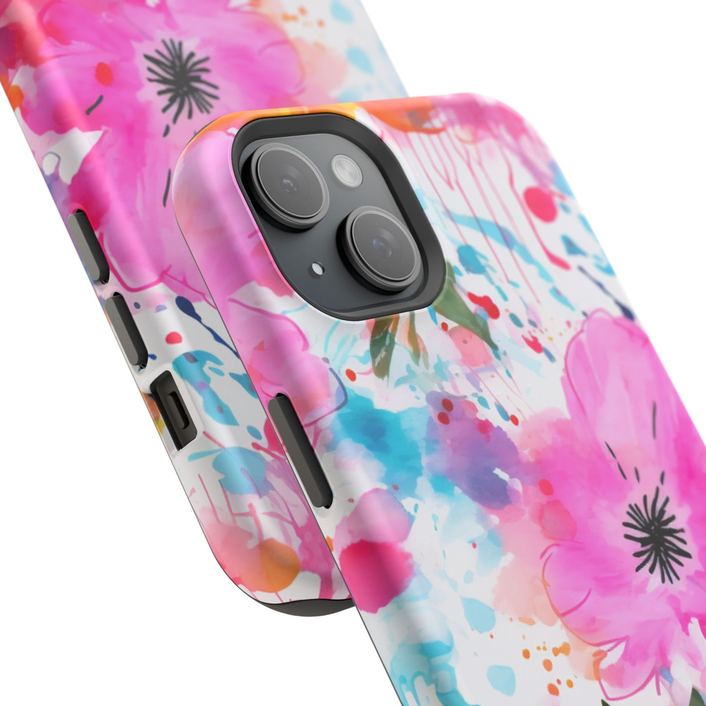 Color Splash Pink & Orange Watercolor Floral - MagSafe iPhone Case