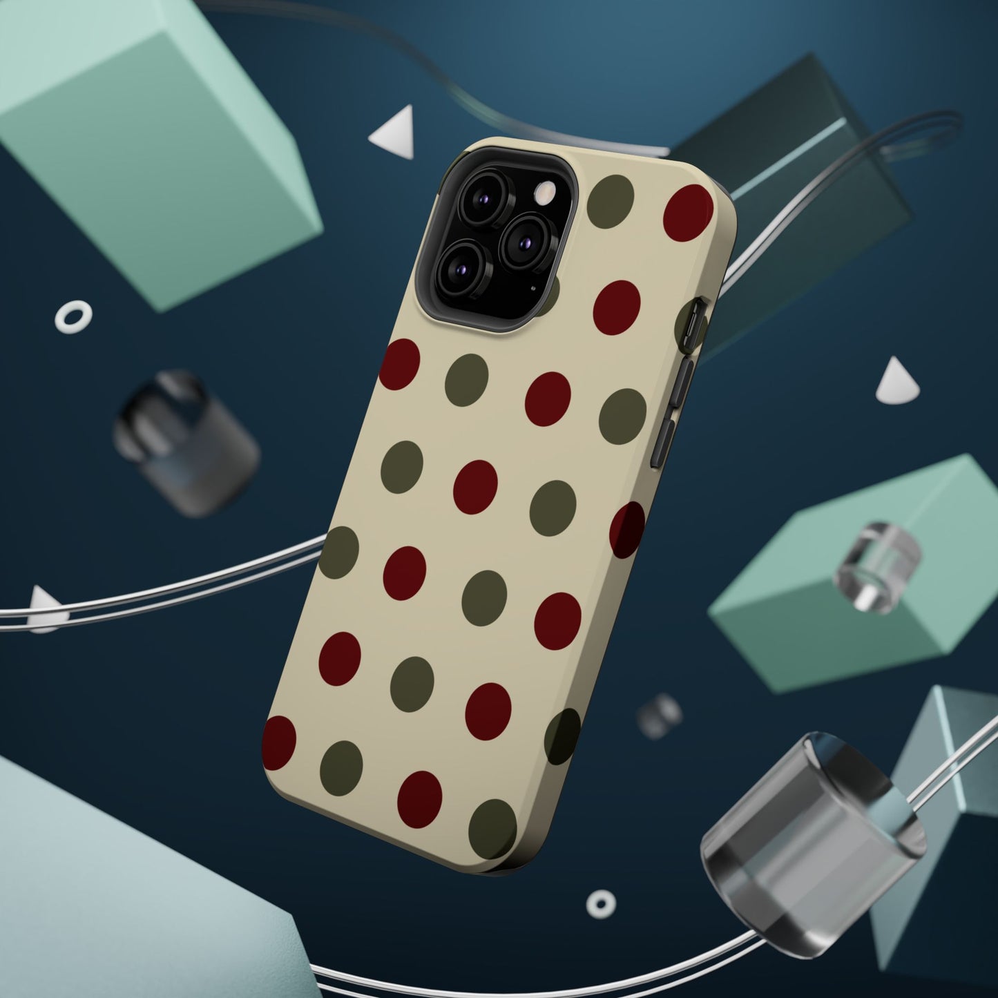 Red & Green Polka Dots on Cream – MagSafe iPhone Case