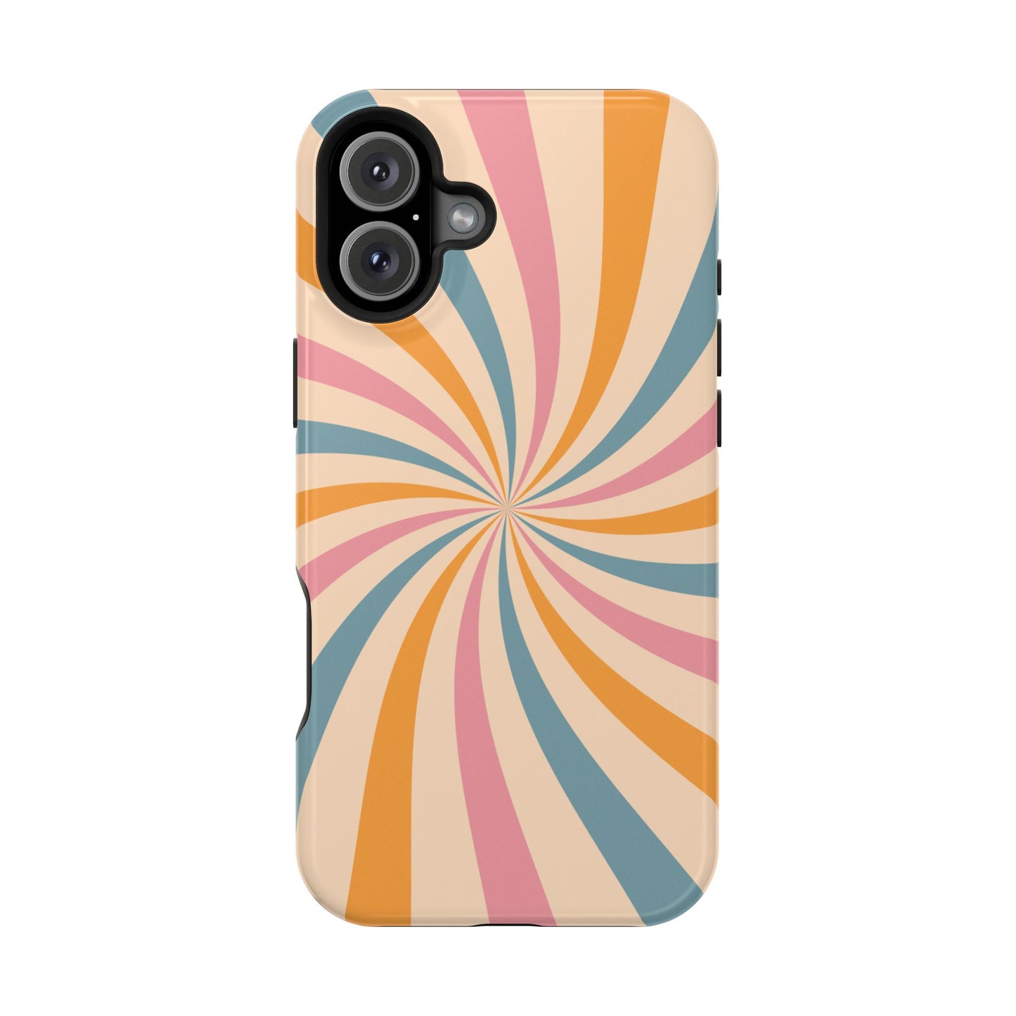 Retro Swirl Pattern MagSafe iPhone Case – Bold 70s Vibe in Pink, Orange, and Orange