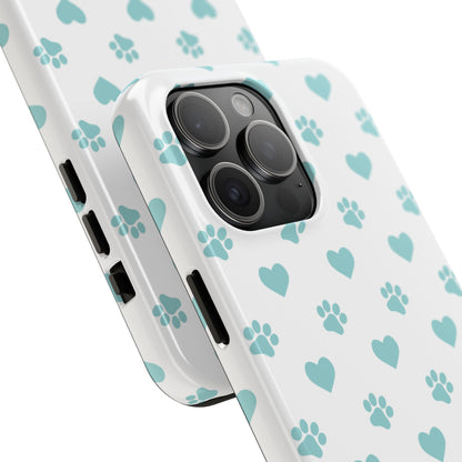 Mint Green Paw Print & Heart iPhone Case – Stylish Pet Lover’s Essential