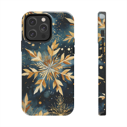 Gold Floral Snowflakes on Midnight Blue - iPhone Series Case