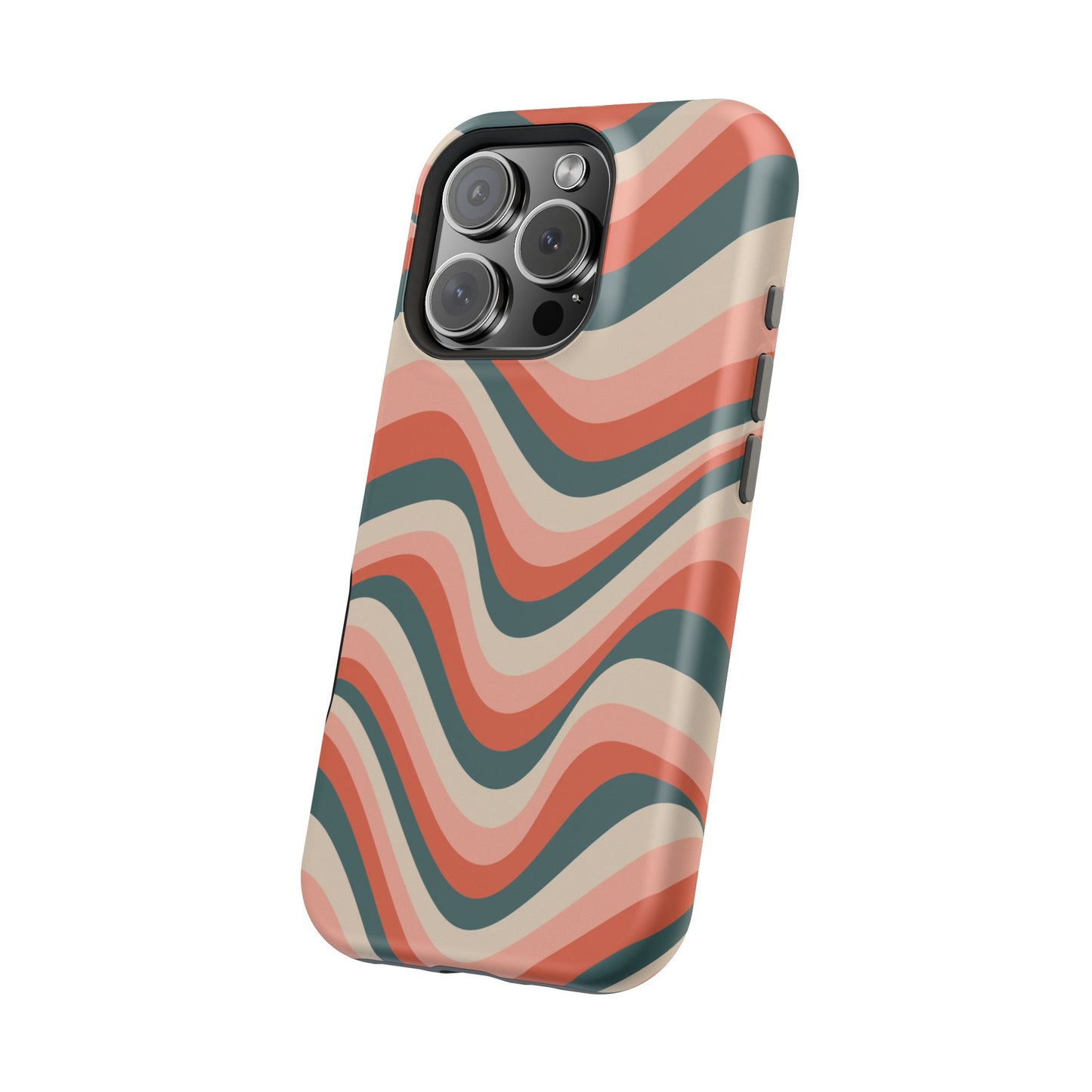 Groovy Waves MagSafe iPhone Case – Retro 70s-Inspired Stripes in Coral, Cream, and Teal