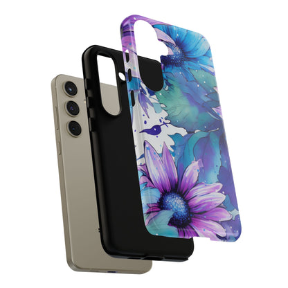 Purple & Teal Watercolor Floral Samsung Galaxy Case - Artistic Flower Design