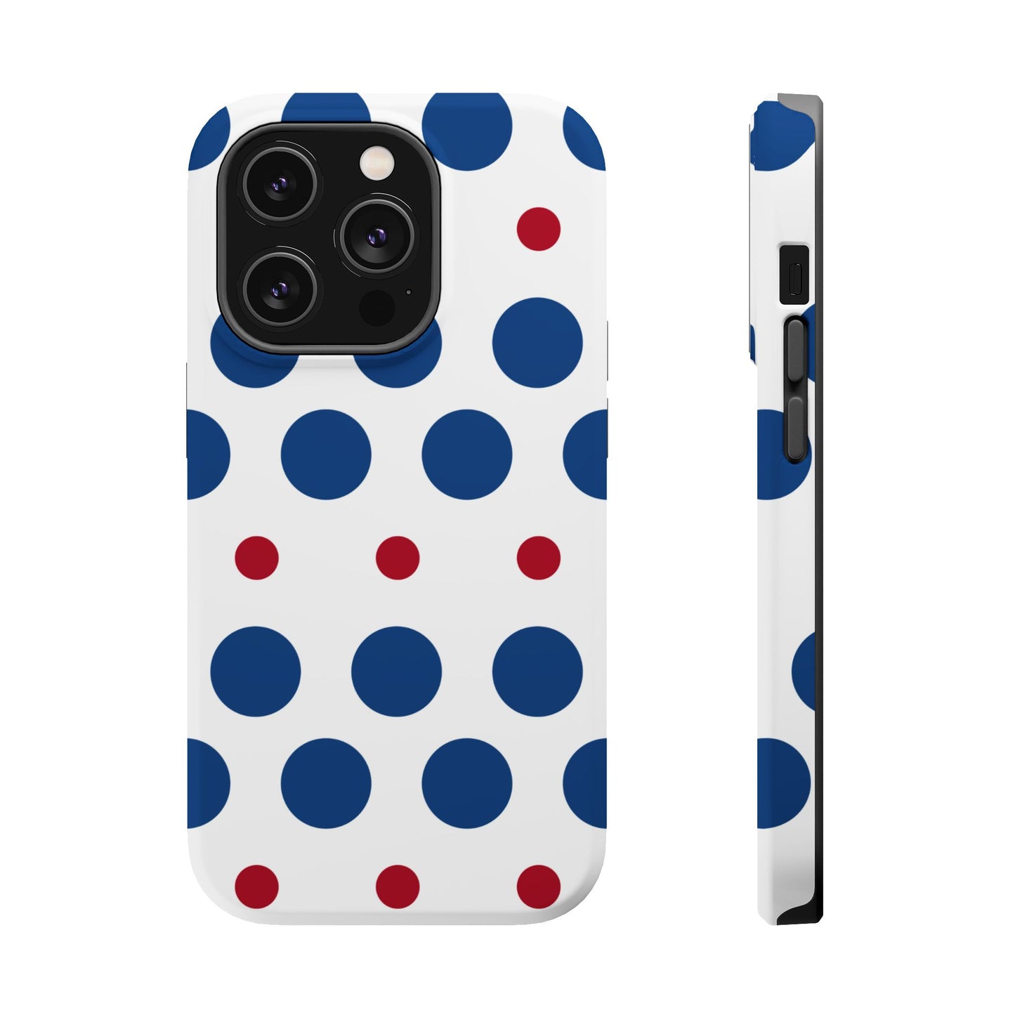 Bold Navy & Red Polka Dot Pattern – MagSafe iPhone Case