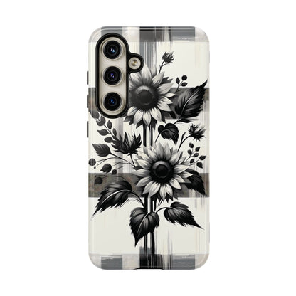 Black/White Sunflower Plaid Phone Case - Chic Noir Sunflower Plaid - Premium Protective Phone Case For iPhone, Samsung Galaxy, & Google. - BOGO Cases