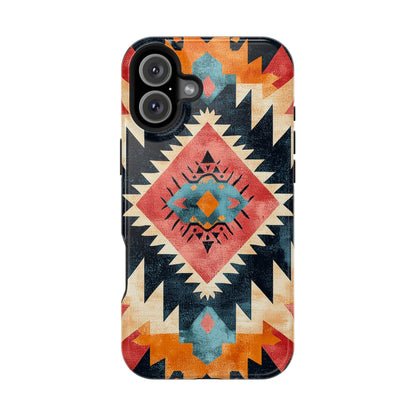 Bold Aztec Pattern Tough MagSafe iPhone Case – Vibrant Geometric Design, Dual-Layer Protection