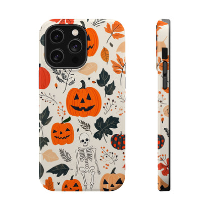 Spooky Pumpkin & Skeleton MagSafe iPhone Case – Halloween Jack-O'-Lantern Design