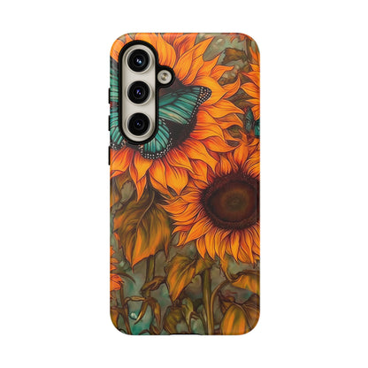 Vintage Blue Butterfly & Sunflower Art – Samsung Galaxy Case