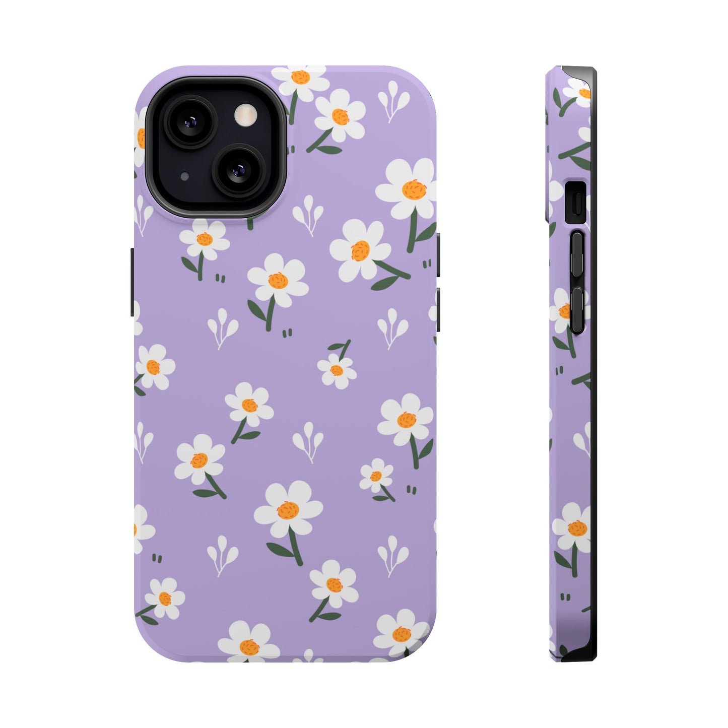 Purple Daisy Garden MagSafe  iPhone Case – Soft Lavender Background, Shockproof Protection with Slim Fit