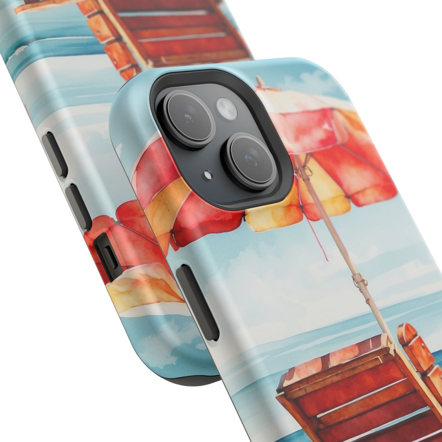 Beachfront Sunset Lounge MagSafe iPhone Case – Vibrant Watercolor Design