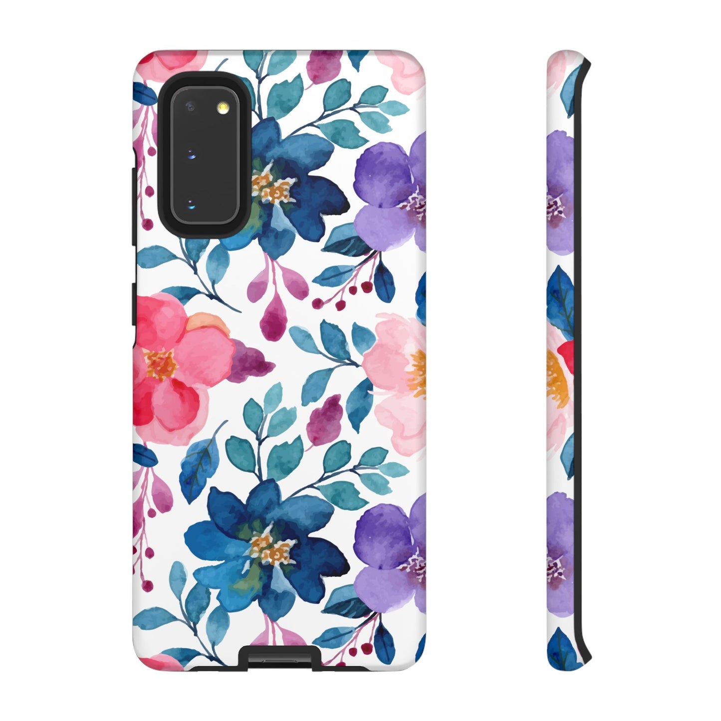 Mystic Bloom – Samsung Galaxy Case with Blue & Pink Watercolor Florals