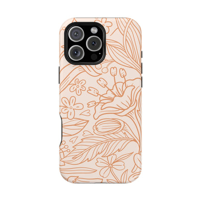 Soft Terracotta Floral Line Art Tough MagSafe iPhone Case – Minimalist Botanical Design with Dual-Layer Protection