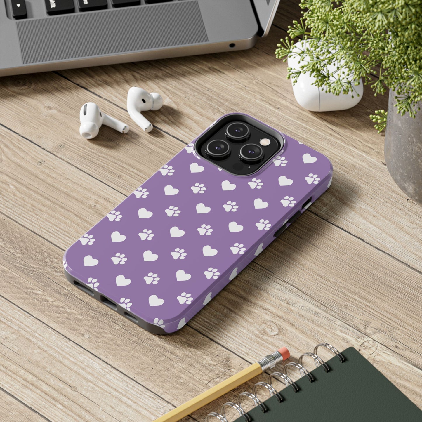 Lavender Paw Prints & Hearts Design - Adorable Pet Lover iPhone Case